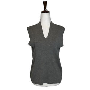 Eileen Fisher Wool V Neck Sweater Vest Womens L Brown Career Office Minimalist